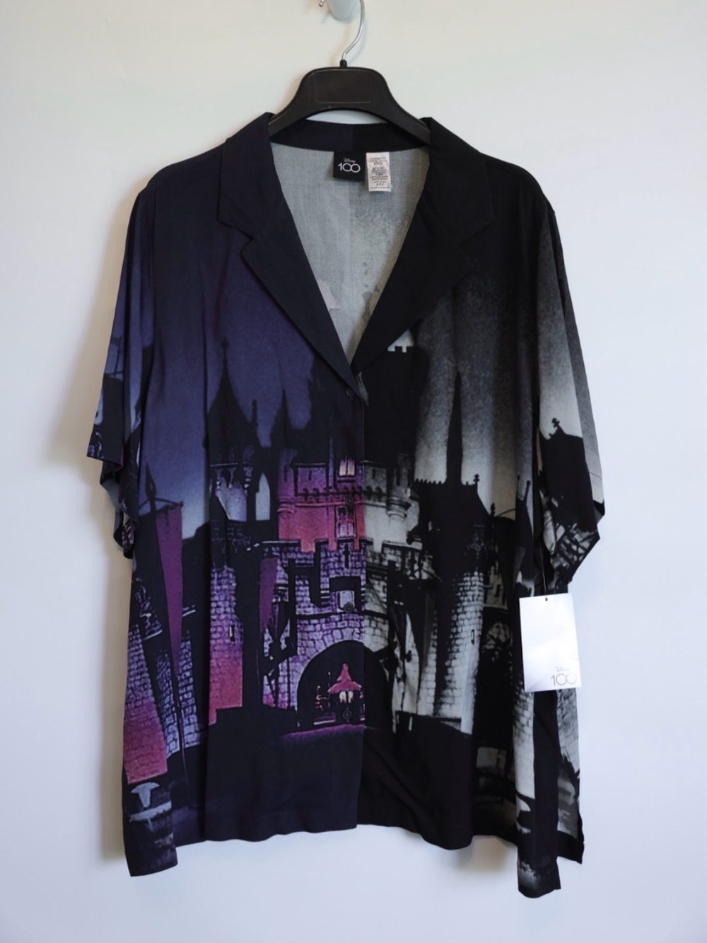 Disney100 2XL Wonderful World of Disney Castle Button Woven Shirt Disneyland NWT